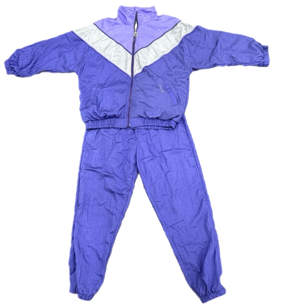 Vtg  80’s Purple Adolfo Sport Windbreaker Track Suit Set Jacket & Pants Size L
